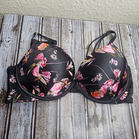 Victoria's Secret Very Sexy push-up bra black floral bra strappy back Size 36D - Picture 1 of 5